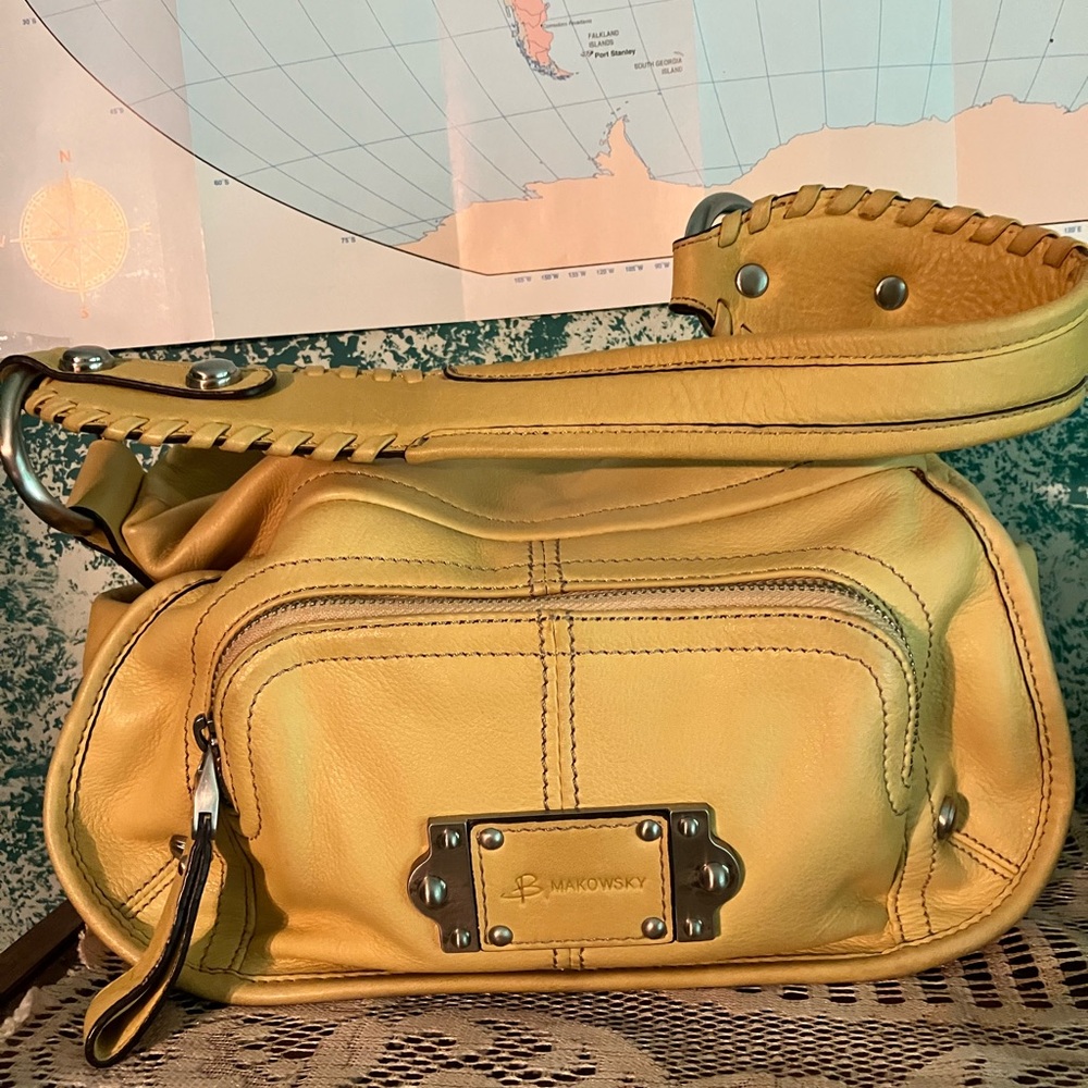 Makowsky shoulder hand bag yellow leather